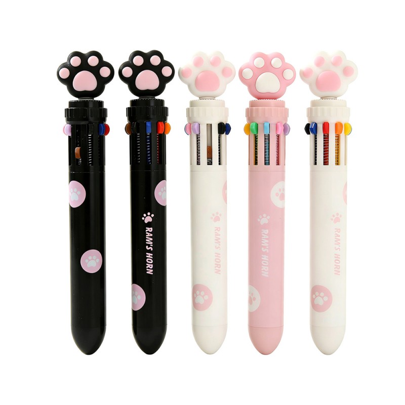 Stylo à bille patte de chat mignon coloré 10 en 1