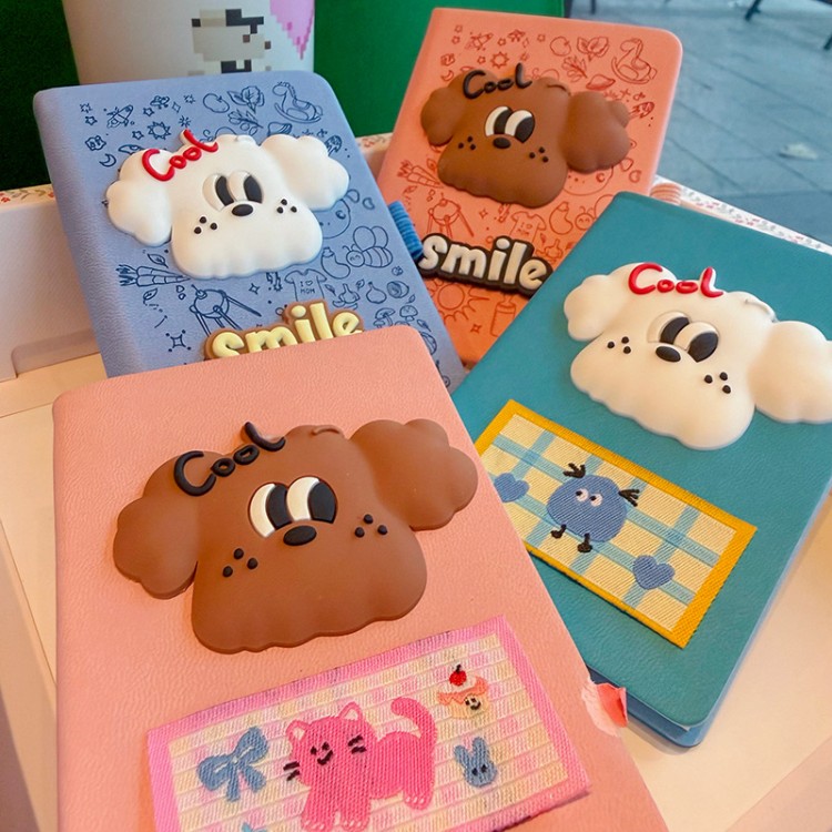 Cahier à couverture rigide de chien de dessin animé 3D mignon