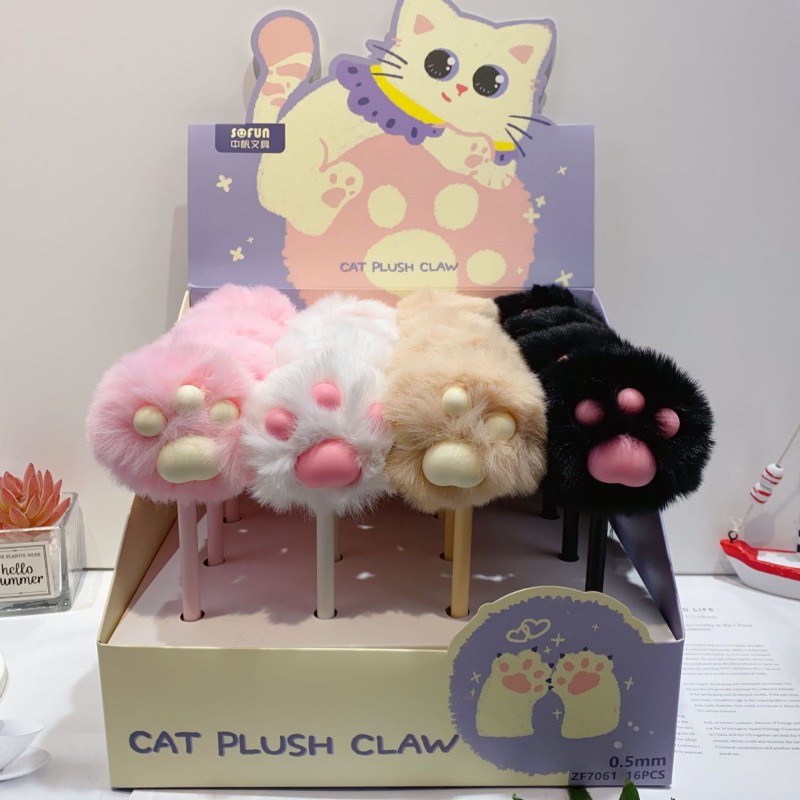 Stylo à bille en peluche patte de chat mignon